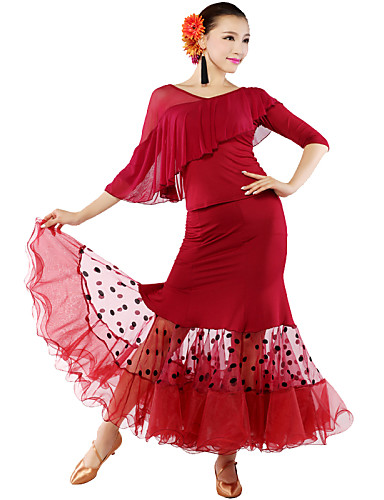 Ballroom Dance Outfits Women's Elastic Woven Satin / Tulle / Modern ...