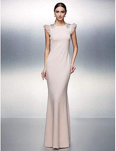Sheath / Column Jewel Neck Floor Length Jersey Formal Evening Dress ...