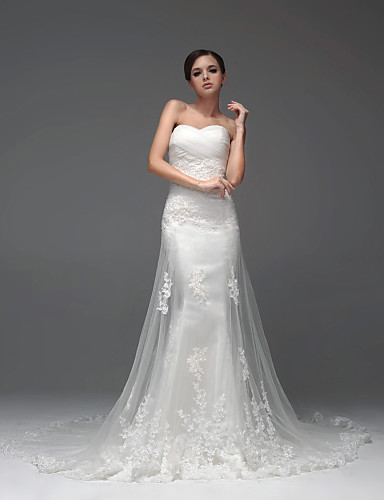 Fit Flare Floor Length Wedding Dress Sweetheart Satin 2702085