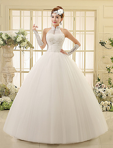  Ball  Gown  High Neck Floor Length Lace Tulle Wedding Dress  