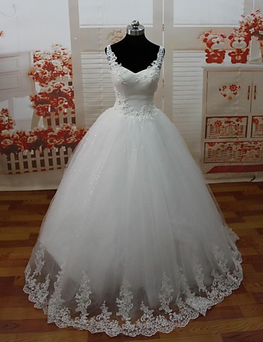 A-line Petite Wedding Dress Open Back Floor-length Spaghetti Straps ...