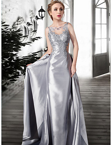 A Line Illusion Neck Floor Length Tulle Lace Over Satin 