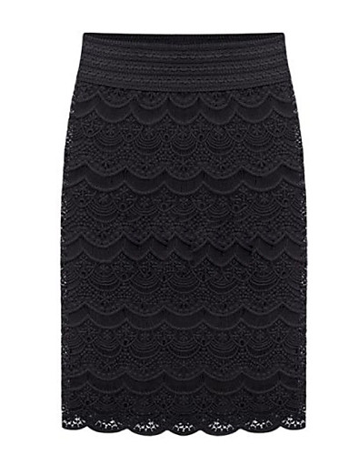 Womens Sexy Bodycon Lace Cute Work Inelastic Thin Knee Length Skirts