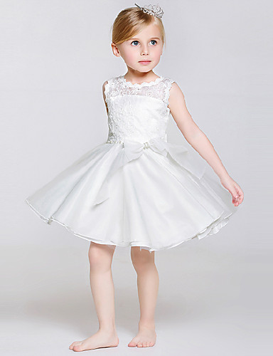 A-Line Knee Length Flower Girl Dress - Polyester / Lace / Tulle ...