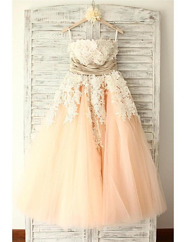 Strapless Tea Length Lace Party Dress