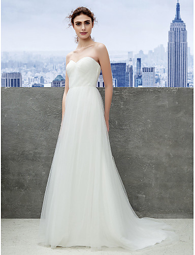corte en a escote corazón larga tul vestidos de novia hechos a