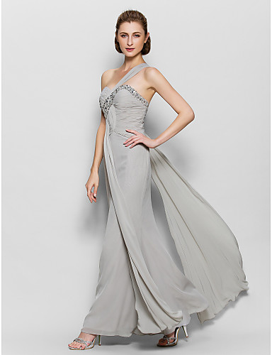 A-Line One Shoulder Ankle Length Chiffon Mother of the Bride Dress with ...