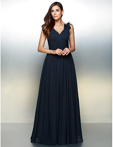 A-Line V Neck Floor Length Chiffon Prom / Formal Evening Dress with ...