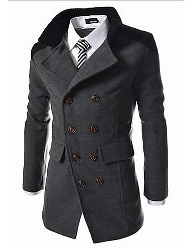 Men's Long Coat - Solid Color / Long Sleeve / Double Breasted 4464577 ...