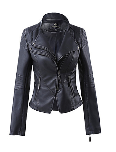 Women's Leather Jacket-Solid Colored V Neck 5170812 2018 – $49.99
