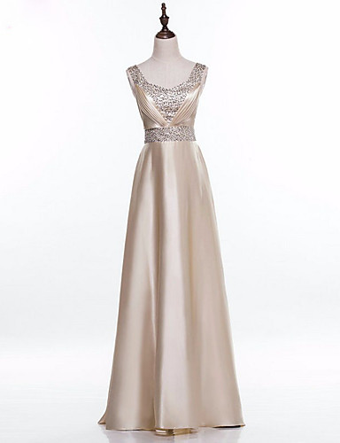 A Line Square Neck Floor Length Satin Sparkle Shine 