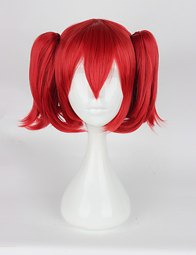 red pigtail cosplay wig