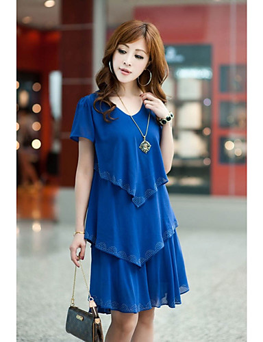 Women's Casual/Daily Plus Size Street chic Loose Chiffon Dress,Solid ...