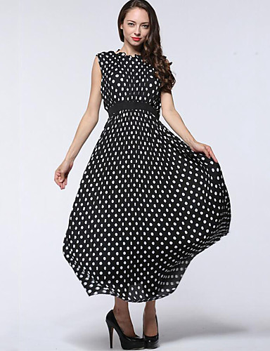 Women's Casual/Daily Plus Size Simple Chiffon Swing Dress,Polka Dot ...