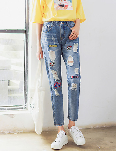 Femme Sarouel Jeans Chino Pantalon,simple Sortie Décontracté / Quotidien Couleur Pleine Déchiré Taille Normale fermeture Éclair lin de 5582076 2019 à $9.99