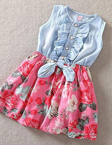 baratos Mais Vendidos-Infantil Bébé Para Meninas Activo Estilo bonito Diário Feriado Floral Laço Sem Manga Vestido Branco / Algodão
