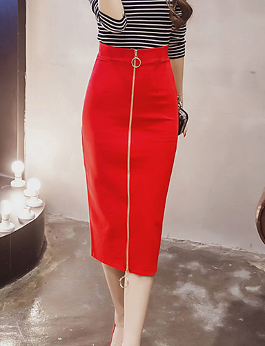 Women's Daily / Going out / Club Pencil Skirts - Solid Colored Red ...
