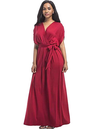 Women's Plus Size Daily Street chic Maxi Loose Dress - Solid Colored V ...