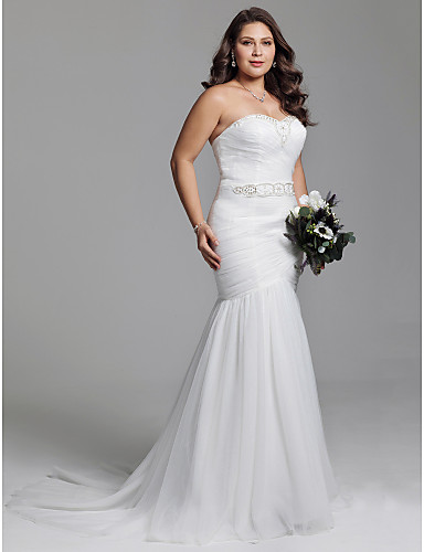 Mermaid Trumpet Sweetheart Neckline Court Train Tulle Made To