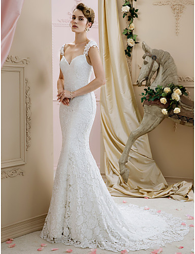 trompeta / sirena escote corazón corte encaje vestidos de novia