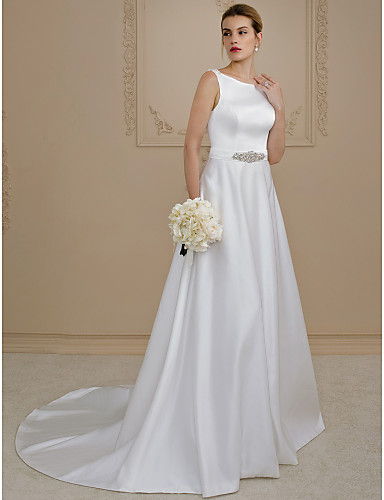 salón camiseta con cuello redondo corte satén vestidos de novia