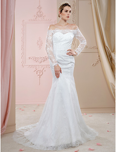 trompeta / sirena hombros caídos corte encaje vestidos de novia