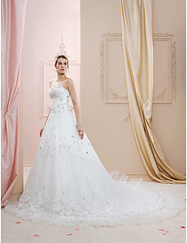 corte en a / princesa escote corazón capilla encaje / tul vestidos