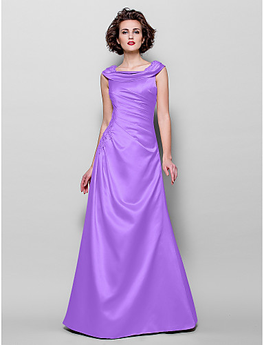 A-Line Jewel Neck Floor Length Satin Mother of the Bride Dress with ...