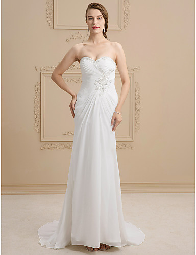Sheath Column Sweetheart Sweep Brush Train Lace Satin Wedding Sheath Column Sweetheart Sweep Brush Train Lace Satin Wedding Dress With Beading Liques Criss Cross By Ed Bridal 2730060 2018 149 99