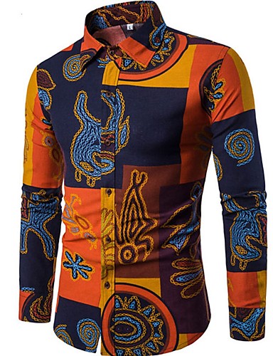 Men's Going out Club Weekend Vintage / Boho Slim Shirt - Tribal Print ...