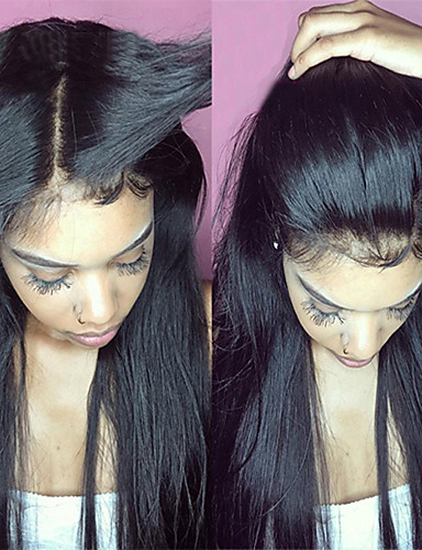 baratos Perucas de celebridades-Cabelo Virgem Não processado Cabelo Natural Frente de Malha Peruca Parte do meio Parte livre Kardashian estilo Cabelo Brasileiro Liso Natureza negra Peruca 130% Densidade do Cabelo 8-30 polegada com