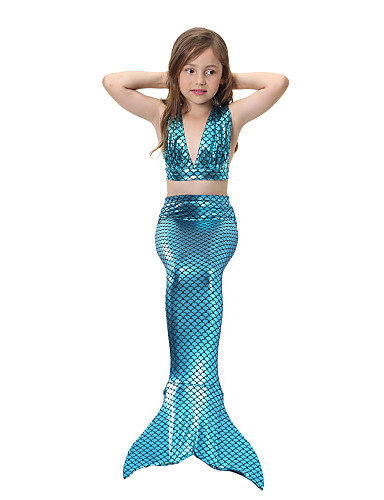 baratos Mais Vendidos-Infantil Para Meninas Activo Estilo bonito Esportes Praia Cauda de Sereia Pequena Sereia Sólido Côr Misturada Sem Manga Algodão Roupa de Banho Fúcsia