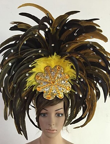 baratos Halloween &amp; Fantasias de Carnaval-Carnaval Chapéus / Samba Headdress / Decoração de Cabelo Adulto Mulheres Verde / Azul / fúcsia Pena Acessórios para Cosplay Natal / Carnaval / Baile de Máscaras Fantasias / Feminino