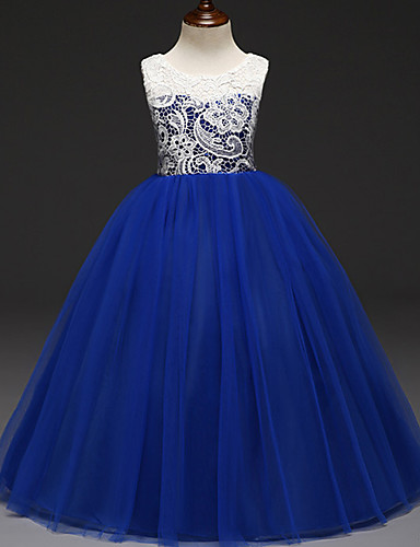 baratos Mais Vendidos-Infantil Para Meninas Doce Princesa Festa Estampa Colorida Renda Sem Manga Vestido Roxo / Algodão