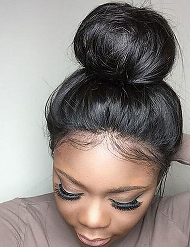 baratos Perucas de Cabelo Natural-Cabelo Humano Renda Frontal sem Cola Peruca estilo Cabelo Brasileiro Liso Preta Peruca 130% Densidade do Cabelo com o cabelo do bebê Riscas Naturais Peruca Afro Americanas 100% Virgem Não processado