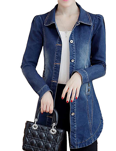 Veste en jean Femme - Couleur Pleine Col de Chemise Denim ...
