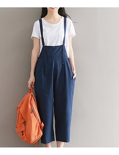 Femme Grandes Tailles Coton Salopette Pantalon - Plissé ...