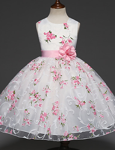 baratos Mais Vendidos-Infantil Para Meninas Doce Festa Floral Multi Camadas Jacquard Sem Manga Vestido Branco