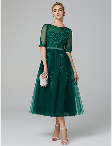 tea length wedding guest dresses with sleeves