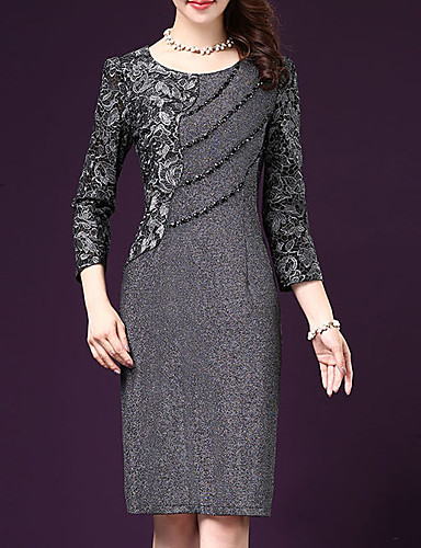 baratos Até 90% OFF-Mulheres Tamanhos Grandes Bainha Vestido Sólido Altura dos Joelhos