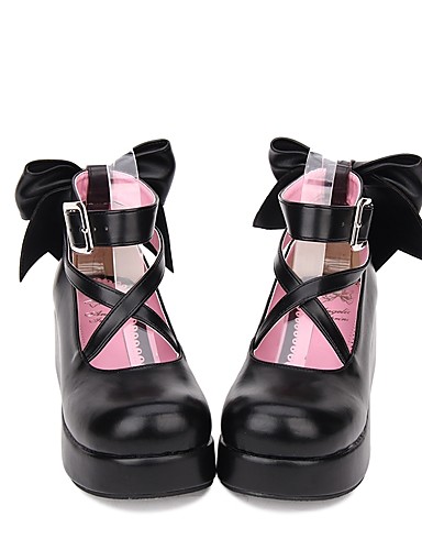 baratos Fantasias Estilo Lolita-Mulheres Sapatos Sweet Lolita Classic Lolita Princesa Creepers Sapatos Sólido Laço 5 cm Preto Branco Tinta Azul PU Trajes de Halloween