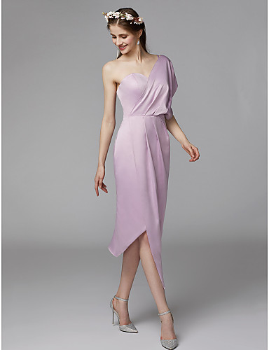 Sheath Column One Shoulder Asymmetrical Satin Charmeuse Sheath Column One Shoulder Asymmetrical Satin Charmeuse Bridesmaid Dress With Side D Pleats By Lan Ting Bride 6390607 2019 99
