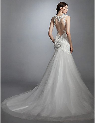 trompeta / sirena escote corazón corte encaje / tul vestidos de