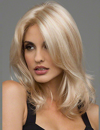 baratos Perucas Sintéticas-Perucas sintéticas Ondulado Ondulado Peruca Loiro Médio Loira Vinho Marron Preto Cabelo Sintético 20 polegada Mulheres Resistente ao Calor Repartida ao Meio Loiro