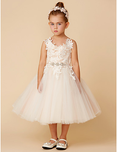Lace Knee Length Flower Girl Dress