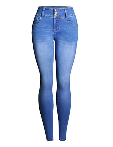 Women's Basic Plus Size Cotton Skinny Jeans Pants - Solid Colored Blue ...