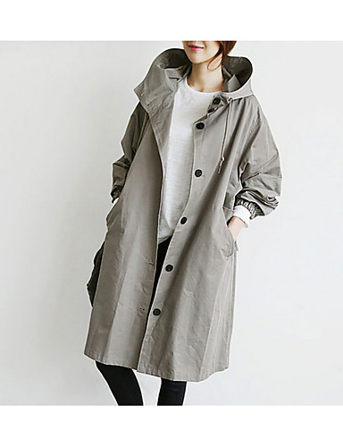 Women's Daily Fall Long Trench Coat, Solid Colored Hooded Long Sleeve ...