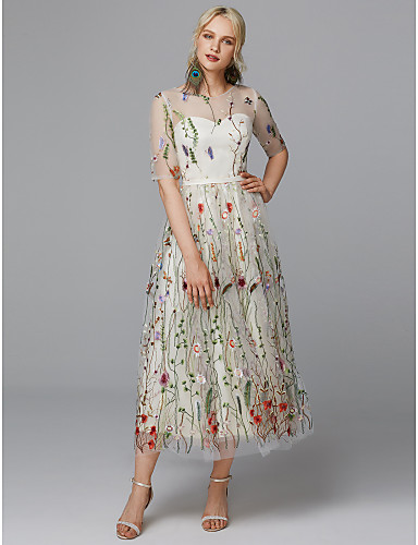 tea length wedding guest dresses with sleeves