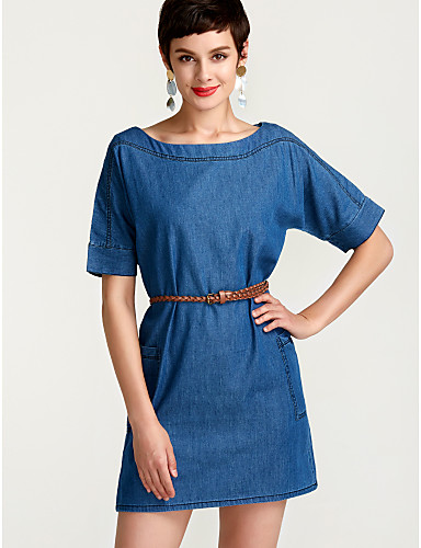Women's Plus Size Street chic Denim Dress - Solid Colored Blue 1766776 ...