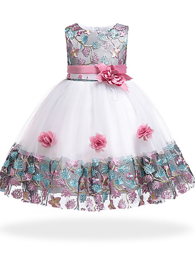 baratos Mais Vendidos-Infantil Para Meninas Básico Doce Festa Feriado Floral Retalhos Patchwork Sem Manga Altura dos Joelhos Vestido Laranja / Algodão